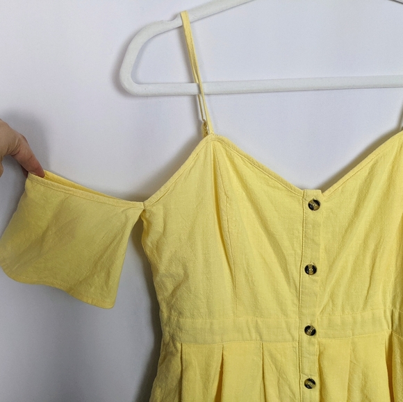 Lulu's I’ve Got Love Yellow Off The Shoulder Midi Dress Button Down Front - Picture 9 of 14